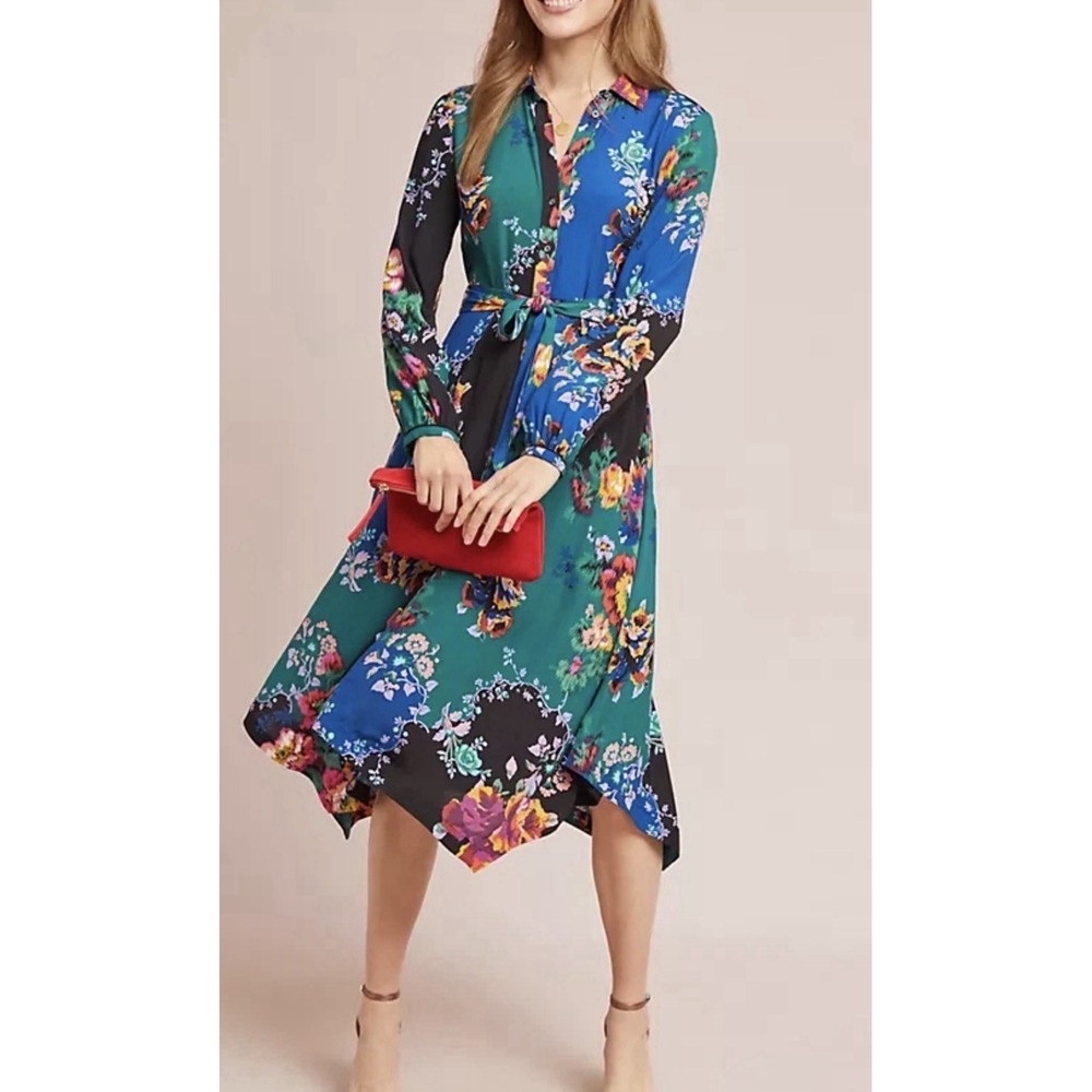 Maeve Women's US 4 Robin Floral Patchwork Pointy Hem Shirt Midi Dress